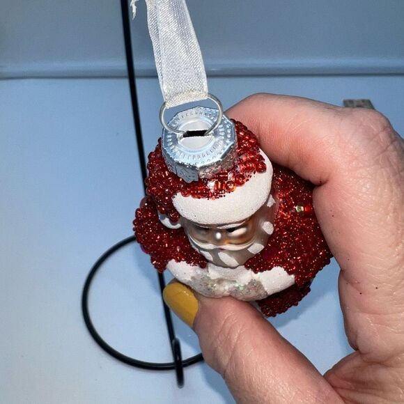 Vintage Glass Hand Painted Beaded Santa Ornament - Picture 7 of 9